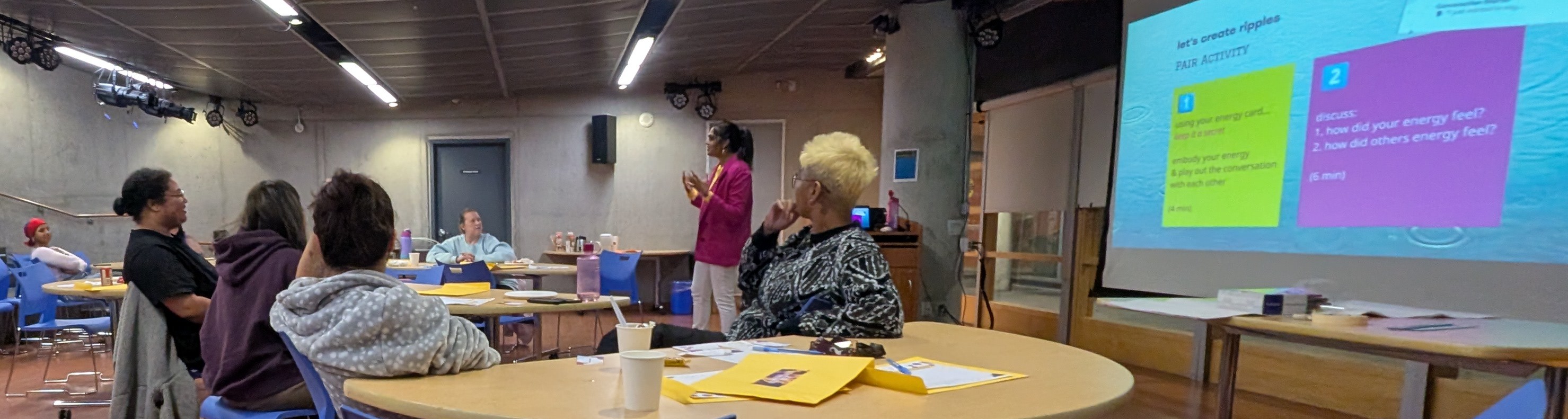 Reena Narayan speaking with participants at a two-hour leadership workshop